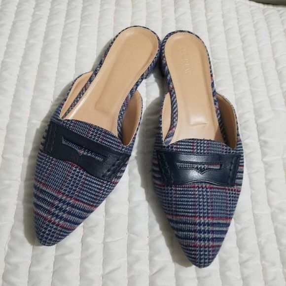 J. Crew Shoes - J.Crew Tweed Plaid Loafer Mules Size 9